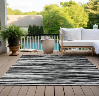 Piper Looms Chantille Stripes ACN951 Black Machine Washable Area Rug Outdoor Lifestyle Image Feature