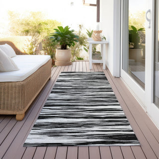 Piper Looms Chantille Stripes ACN951 Black Machine Washable Area Rug Runner Outdoor Lifestyle Image Feature