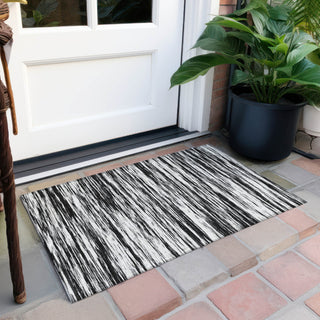 Piper Looms Chantille Stripes ACN951 Black Machine Washable Area Rug Scatter Outdoor Lifestyle Image Feature