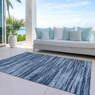 Piper Looms Chantille Stripes ACN951 Blue Machine Washable Area Rug Outdoor Lifestyle Image Feature