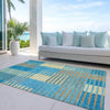 Piper Looms Chantille Stripes ACN954 Teal Machine Washable Area Rug Outdoor Lifestyle Image Feature