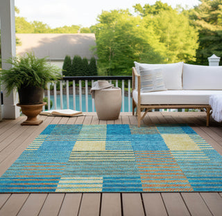 Piper Looms Chantille Stripes ACN954 Teal Machine Washable Area Rug Outdoor Lifestyle Image Feature