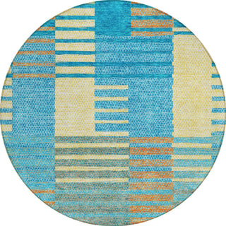 Piper Looms Chantille Stripes ACN954 Teal Machine Washable Area Rug Round Main Image