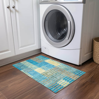 Piper Looms Chantille Stripes ACN954 Teal Machine Washable Area Rug Scatter Lifestyle Image Feature