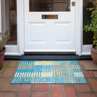 Piper Looms Chantille Stripes ACN954 Teal Machine Washable Area Rug Scatter Outdoor Lifestyle Image Feature