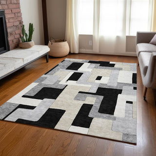Piper Looms Chantille Geometric ACN955 Black Machine Washable Area Rug Lifestyle Image Feature