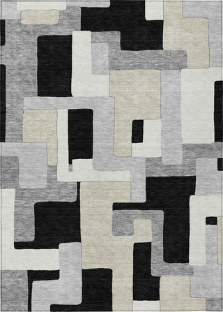 Piper Looms Chantille Geometric ACN955 Black Machine Washable Area Rug main image