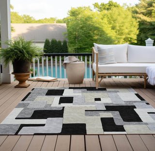 Piper Looms Chantille Geometric ACN955 Black Machine Washable Area Rug Outdoor Lifestyle Image Feature