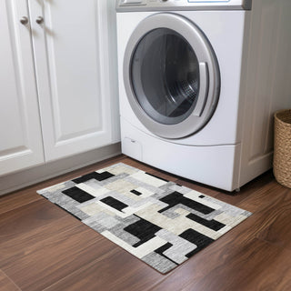 Piper Looms Chantille Geometric ACN955 Black Machine Washable Area Rug Scatter Lifestyle Image Feature