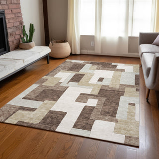 Piper Looms Chantille Geometric ACN955 Brown Machine Washable Area Rug Lifestyle Image Feature