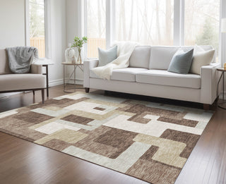 Piper Looms Chantille Geometric ACN955 Brown Machine Washable Area Rug Lifestyle Image Feature