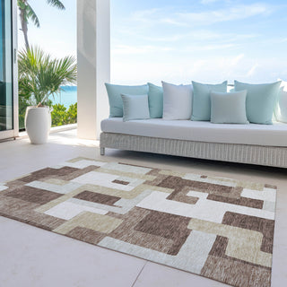 Piper Looms Chantille Geometric ACN955 Brown Machine Washable Area Rug Outdoor Lifestyle Image Feature