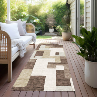 Piper Looms Chantille Geometric ACN955 Brown Machine Washable Area Rug Runner Outdoor Lifestyle Image Feature