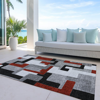 Piper Looms Chantille Geometric ACN955 Gray Machine Washable Area Rug Outdoor Lifestyle Image Feature