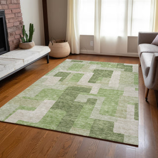 Piper Looms Chantille Geometric ACN955 Green Machine Washable Area Rug Lifestyle Image Feature