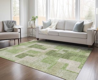Piper Looms Chantille Geometric ACN955 Green Machine Washable Area Rug Lifestyle Image Feature