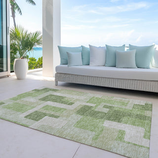 Piper Looms Chantille Geometric ACN955 Green Machine Washable Area Rug Outdoor Lifestyle Image Feature