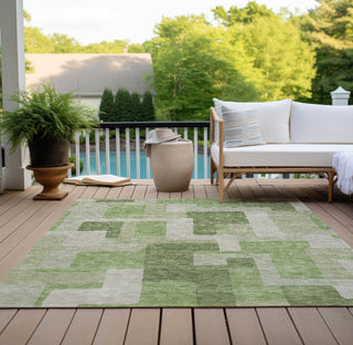 Piper Looms Chantille Geometric ACN955 Green Machine Washable Area Rug Outdoor Lifestyle Image Feature