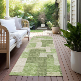Piper Looms Chantille Geometric ACN955 Green Machine Washable Area Rug Runner Outdoor Lifestyle Image Feature
