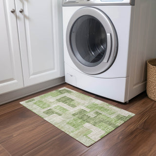 Piper Looms Chantille Geometric ACN955 Green Machine Washable Area Rug Scatter Lifestyle Image Feature