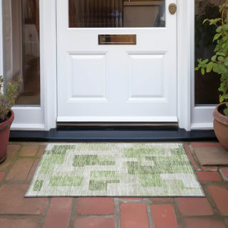 Piper Looms Chantille Geometric ACN955 Green Machine Washable Area Rug Scatter Outdoor Lifestyle Image Feature