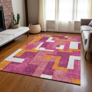 Piper Looms Chantille Geometric ACN955 Pink Machine Washable Area Rug Lifestyle Image Feature