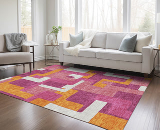 Piper Looms Chantille Geometric ACN955 Pink Machine Washable Area Rug Lifestyle Image Feature