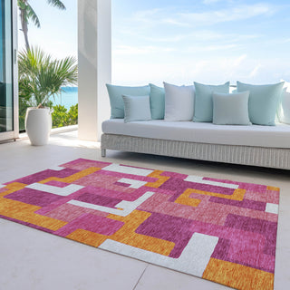 Piper Looms Chantille Geometric ACN955 Pink Machine Washable Area Rug Outdoor Lifestyle Image Feature