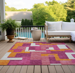 Piper Looms Chantille Geometric ACN955 Pink Machine Washable Area Rug Outdoor Lifestyle Image Feature