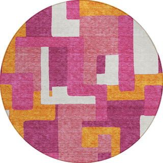 Piper Looms Chantille Geometric ACN955 Pink Machine Washable Area Rug Round Main Image