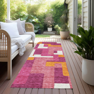 Piper Looms Chantille Geometric ACN955 Pink Machine Washable Area Rug Runner Outdoor Lifestyle Image Feature
