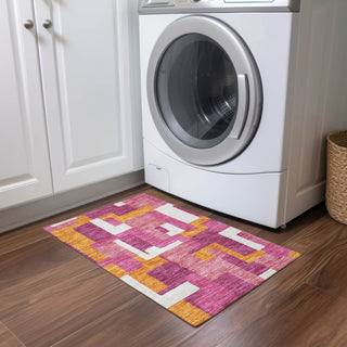 Piper Looms Chantille Geometric ACN955 Pink Machine Washable Area Rug Scatter Lifestyle Image Feature