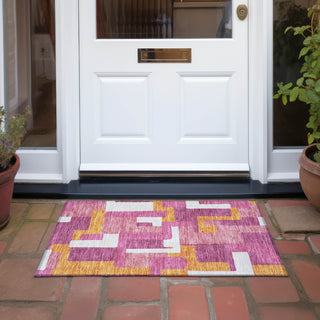 Piper Looms Chantille Geometric ACN955 Pink Machine Washable Area Rug Scatter Outdoor Lifestyle Image Feature