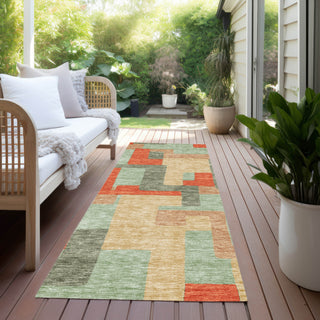 Piper Looms Chantille Geometric ACN955 Sage Machine Washable Area Rug Runner Outdoor Lifestyle Image Feature