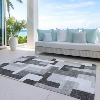 Piper Looms Chantille Geometric ACN955 Silver Machine Washable Area Rug Outdoor Lifestyle Image Feature