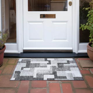 Piper Looms Chantille Geometric ACN955 Silver Machine Washable Area Rug Scatter Outdoor Lifestyle Image Feature