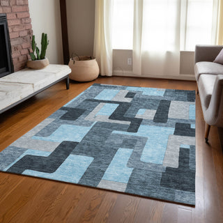 Piper Looms Chantille Geometric ACN955 Sky Machine Washable Area Rug Lifestyle Image Feature