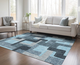 Piper Looms Chantille Geometric ACN955 Sky Machine Washable Area Rug Lifestyle Image Feature