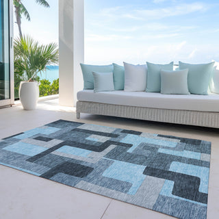 Piper Looms Chantille Geometric ACN955 Sky Machine Washable Area Rug Outdoor Lifestyle Image Feature