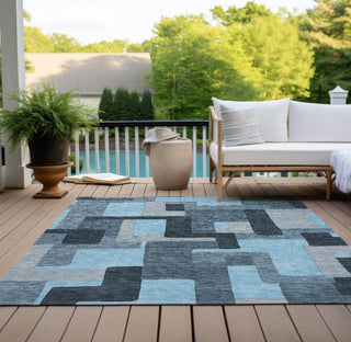 Piper Looms Chantille Geometric ACN955 Sky Machine Washable Area Rug Outdoor Lifestyle Image Feature