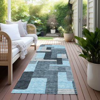 Piper Looms Chantille Geometric ACN955 Sky Machine Washable Area Rug Runner Outdoor Lifestyle Image Feature