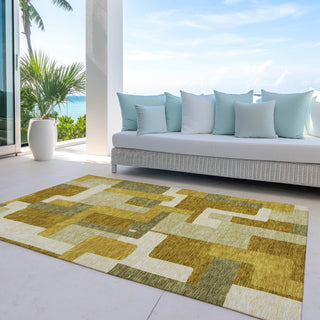 Piper Looms Chantille Geometric ACN955 Wheat Machine Washable Area Rug Outdoor Lifestyle Image Feature