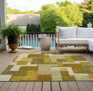 Piper Looms Chantille Geometric ACN955 Wheat Machine Washable Area Rug Outdoor Lifestyle Image Feature