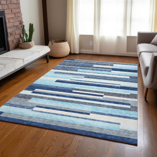 Piper Looms Chantille Stripes ACN956 Blue Machine Washable Area Rug Lifestyle Image Feature