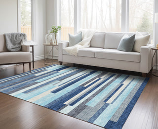 Piper Looms Chantille Stripes ACN956 Blue Machine Washable Area Rug Lifestyle Image Feature