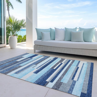Piper Looms Chantille Stripes ACN956 Blue Machine Washable Area Rug Outdoor Lifestyle Image Feature