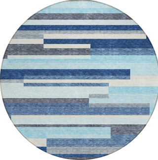 Piper Looms Chantille Stripes ACN956 Blue Machine Washable Area Rug Round Main Image