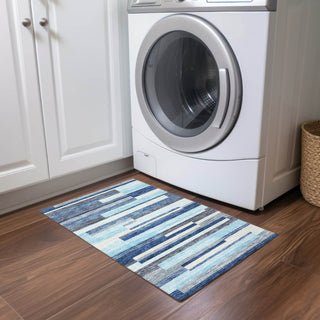 Piper Looms Chantille Stripes ACN956 Blue Machine Washable Area Rug Scatter Lifestyle Image Feature