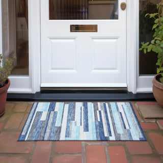 Piper Looms Chantille Stripes ACN956 Blue Machine Washable Area Rug Scatter Outdoor Lifestyle Image Feature
