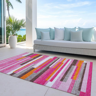 Piper Looms Chantille Stripes ACN956 Blush Machine Washable Area Rug Outdoor Lifestyle Image Feature
